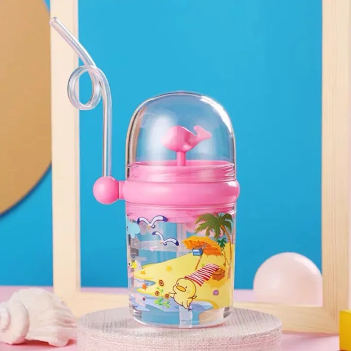 Cute Whale Design Leak-Proof Kids Water Bottle with Spiral Straw – 260ml BPA-Free Sippy Cup