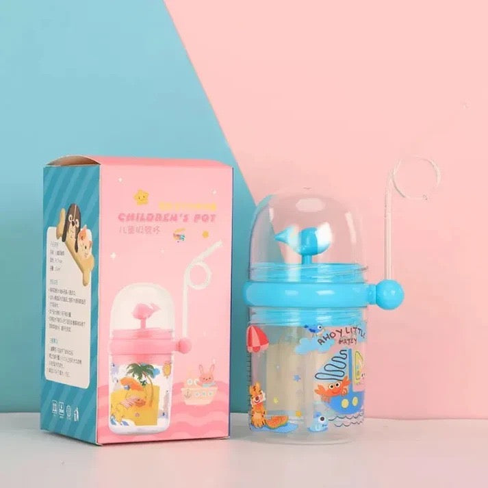 Cute Whale Design Leak-Proof Kids Water Bottle with Spiral Straw – 260ml BPA-Free Sippy Cup