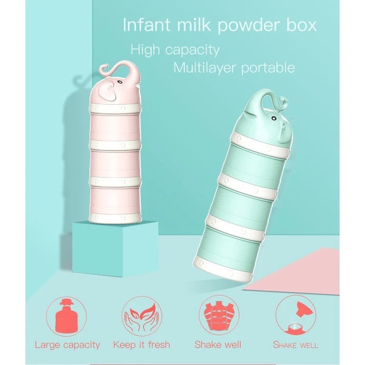 Elephant Design Infant Milk Powder Storage Box – 4-Layer Portable Dispenser