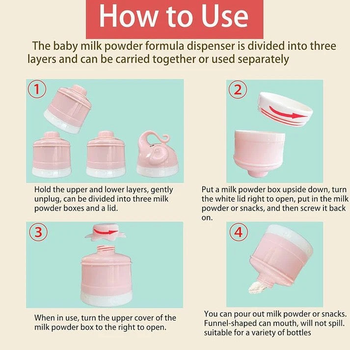 Elephant Design Infant Milk Powder Storage Box – 4-Layer Portable Dispenser
