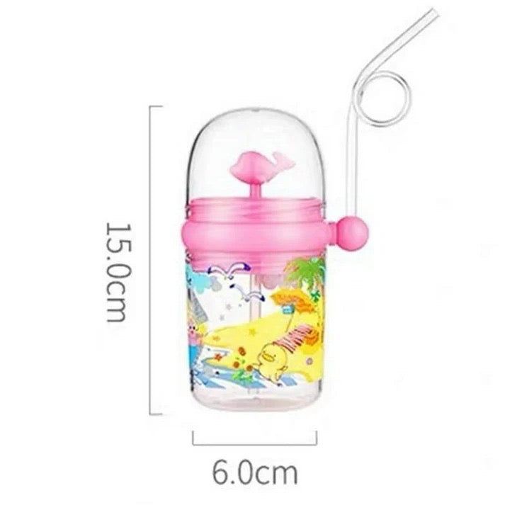 Cute Whale Design Leak-Proof Kids Water Bottle with Spiral Straw – 260ml BPA-Free Sippy Cup