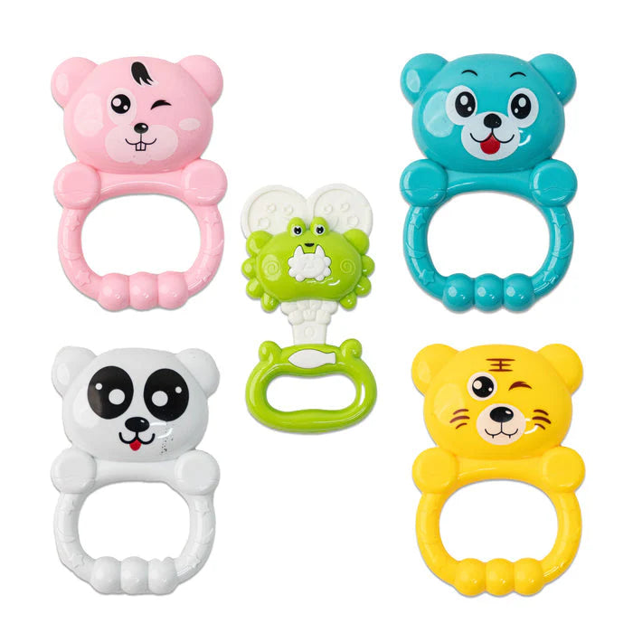 Baby Rattle & Teether Set – 6 Animal Designs (6 Months+)
