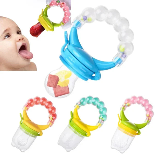 Rattle Fruit Pacifier Feeder – Safe Silicone Baby Teether & Food Feeder
