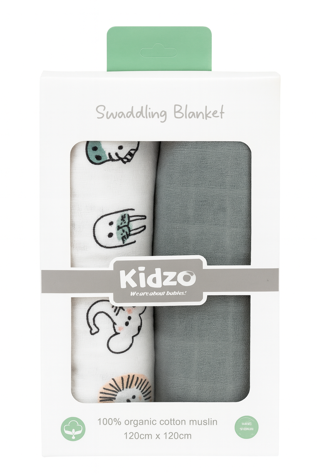 Kidzo 100% Organic Cotton Muslin Swaddling Blanket Set – 2 Pack (120x120 cm)