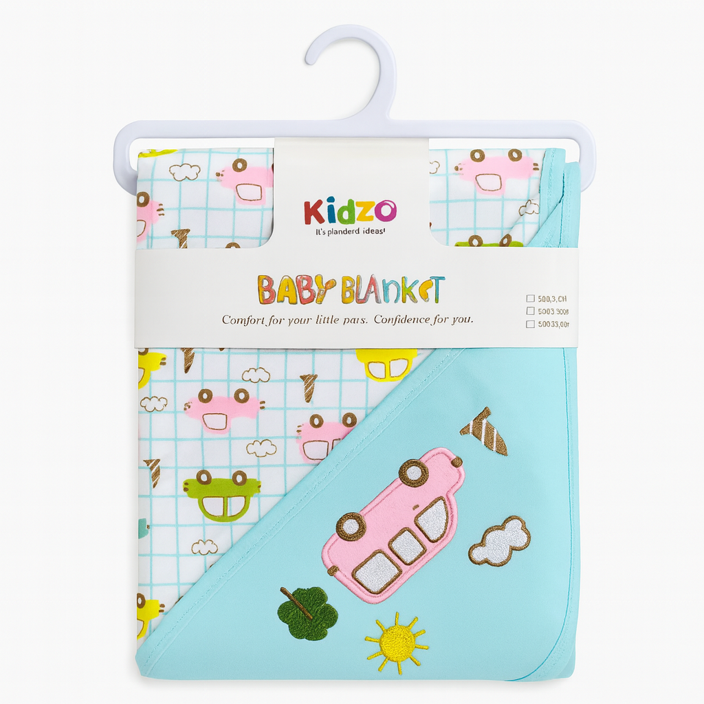 Kidzo Baby Blanket – Soft Cotton Comfort with Cute Embroidery