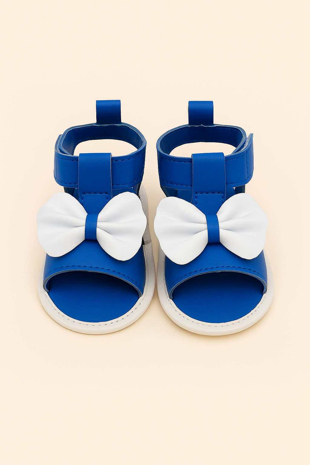 Baby Girl Blue Sandals with White Bow – Soft Sole Summer Shoes