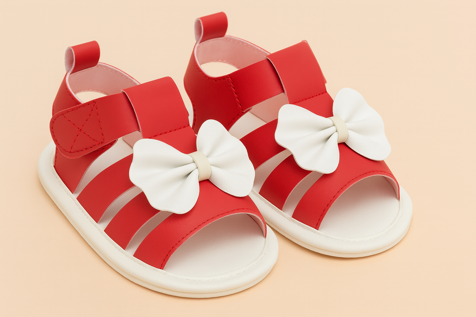 Baby Girl Red Bow Sandals – Soft Sole Summer Shoes 👶🎀
