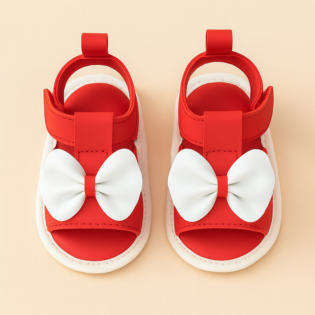 Baby Girl Red Bow Sandals – Soft Sole Summer Shoes 👶🎀