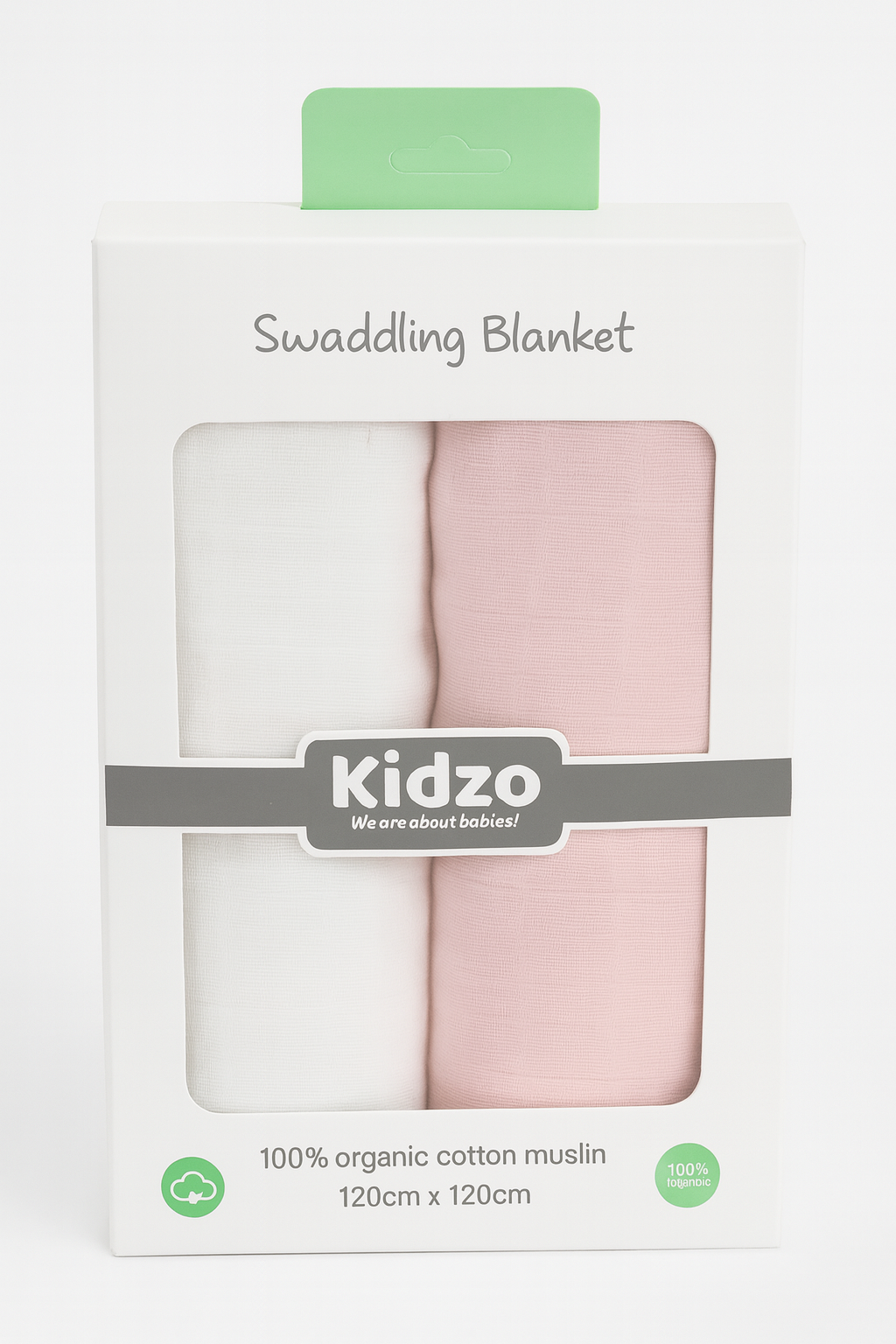 Kidzo 100% Organic Cotton Muslin Swaddling Blanket Set – 2 Pack (120x120 cm)