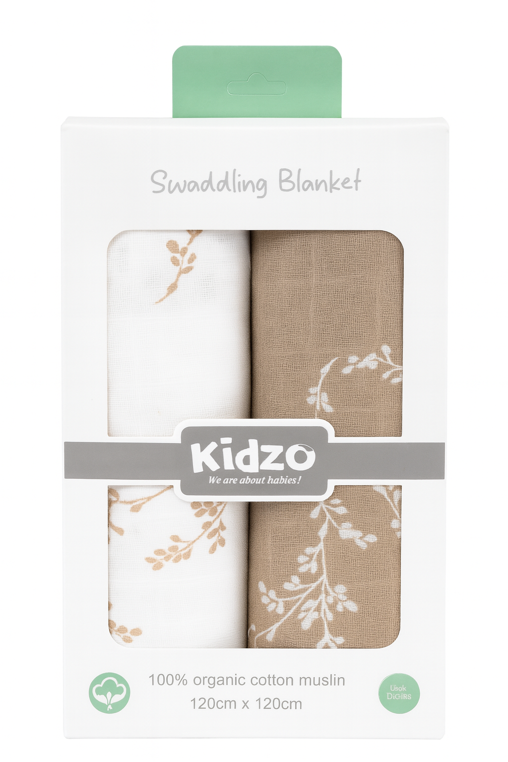 Kidzo 100% Organic Cotton Muslin Swaddling Blanket Set – 2 Pack (120x120 cm)