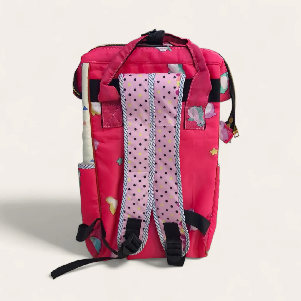 Trendy Baby Diaper Backpack with Heart and Polka Dot Design