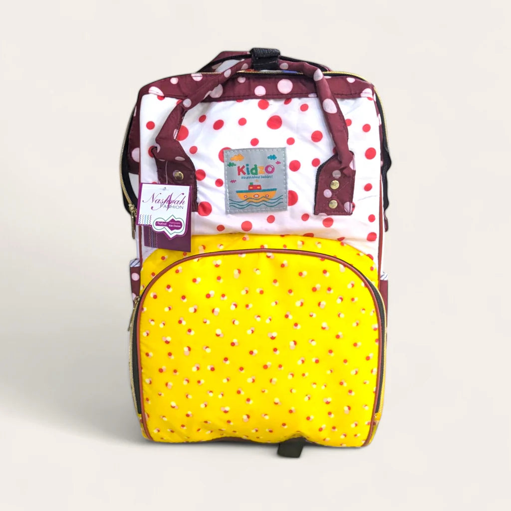Trendy Baby Diaper Backpack with Heart and Polka Dot Design