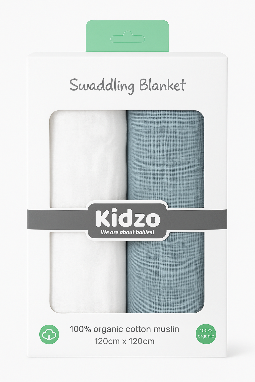 Kidzo 100% Organic Cotton Muslin Swaddling Blanket Set – 2 Pack (120x120 cm)