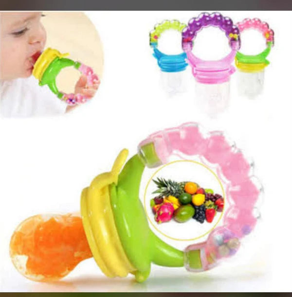 Rattle Fruit Pacifier Feeder – Safe Silicone Baby Teether & Food Feeder