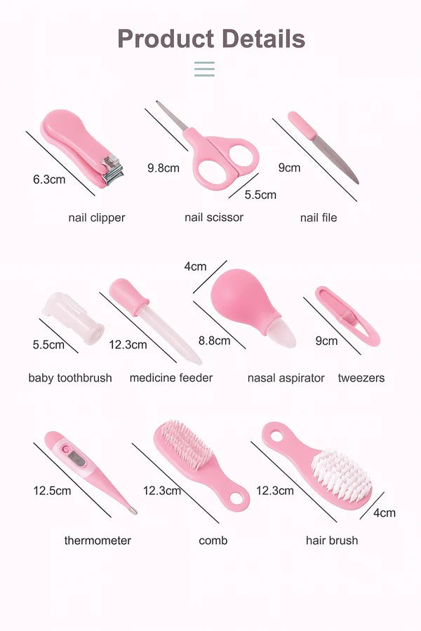 Premium 10-Piece Baby Grooming Kit – Safe & Gentle Care for Newborns & Infants (Pink)