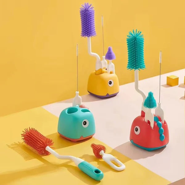 5-in-1 Silicone Baby Bottle Cleaning Brush Set with Cute Drain Holder – BPA-Free & Multi-Purpose