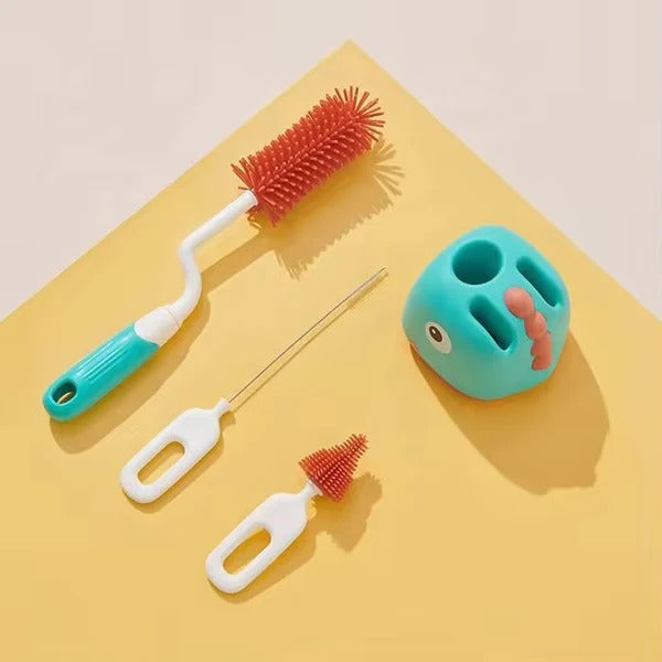 5-in-1 Silicone Baby Bottle Cleaning Brush Set with Cute Drain Holder – BPA-Free & Multi-Purpose